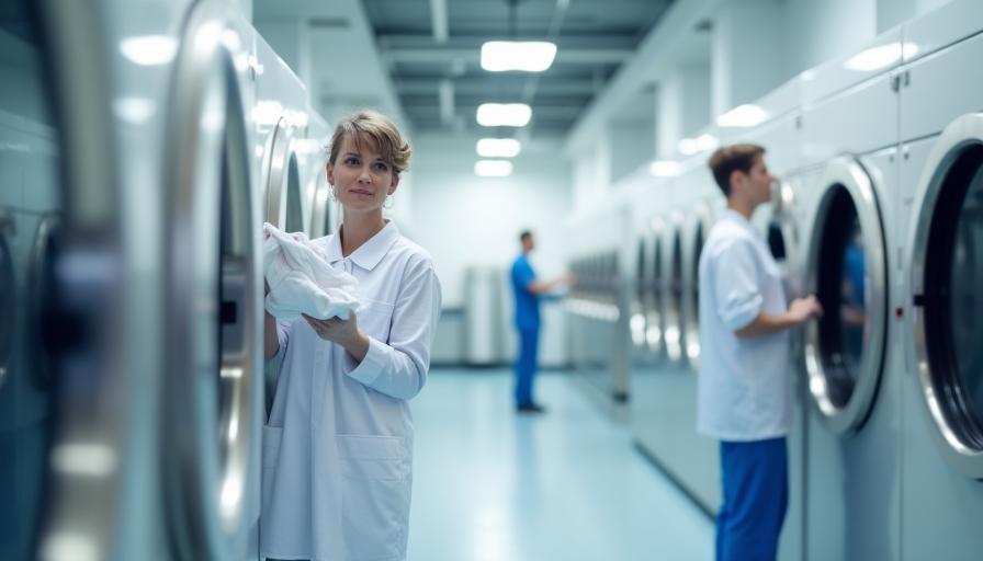 Sterling Cleaners staff working in a bright, state-of-the-art facility with professional-grade equipment