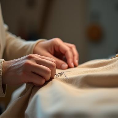 Seamstress stitching a jacket in a well-lit studio
